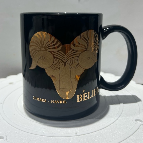 80s Zodiac Aries Belier Stoneware Coffee Mug Vintage French Horoscope Cup - Picture 1 of 3